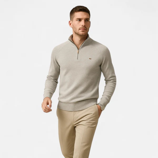 Men’s Zip-Neck Knit Pullover | Long Sleeve, Ribbed Cuffs