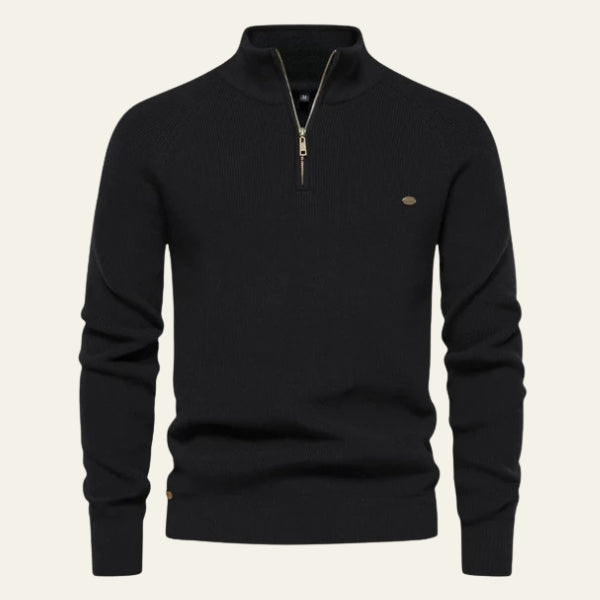 Men’s Zip-Neck Knit Pullover | Long Sleeve, Ribbed Cuffs