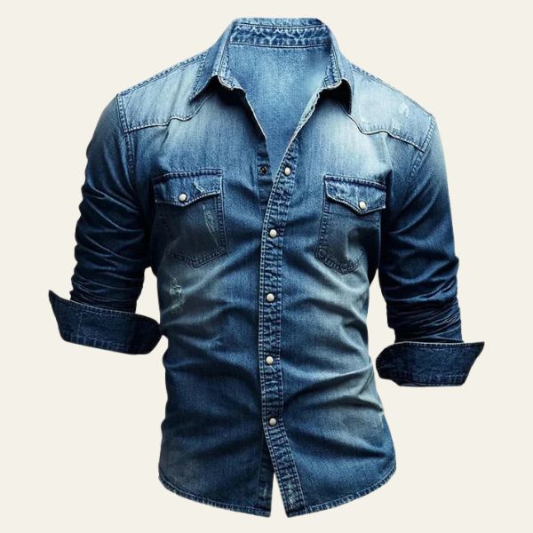 Men’s Long-Sleeve Denim Shirt | Snap-Front Design