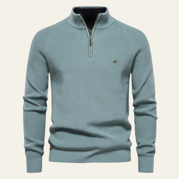 Men’s Zip-Neck Knit Pullover | Long Sleeve, Ribbed Cuffs