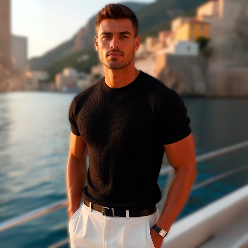 Men’s Ribbed Cotton T-Shirt | Short Sleeve