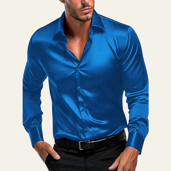 Men’s Long-Sleeve Button Shirt | Satin-Finish Fabric