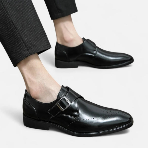 Men’s Monk Strap Loafers | Black Vegan Leather Slip-On Shoes
