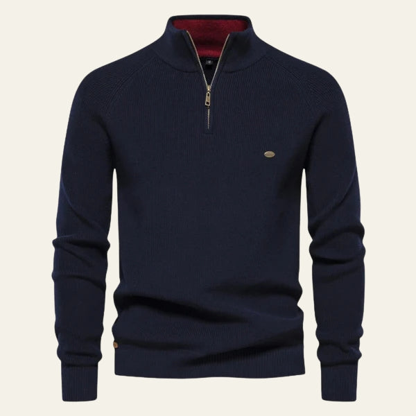 Men’s Zip-Neck Knit Pullover | Long Sleeve, Ribbed Cuffs