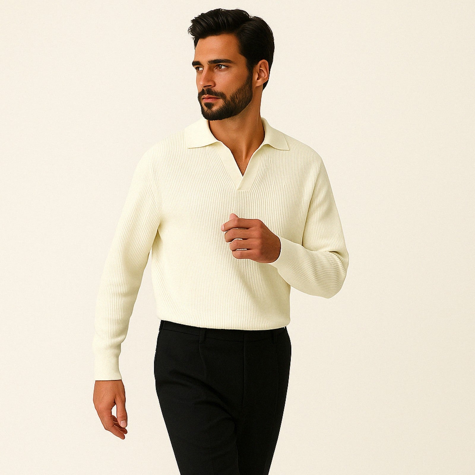Men’s V-Neck Knit Sweater Polo | Polyester Blend