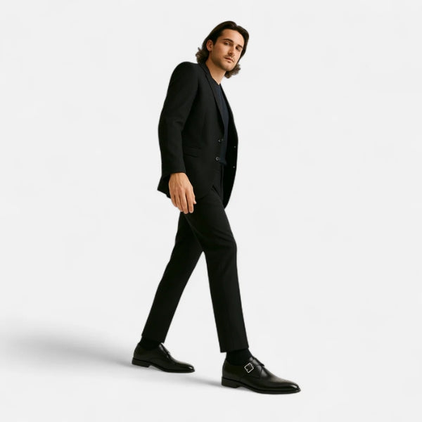 Men’s Monk Strap Loafers | Black Vegan Leather Slip-On Shoes