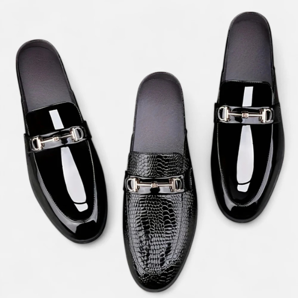 Men’s Dress Loafers | Gloss-Finish Vegan Leather Slip-On Shoes with Buckle