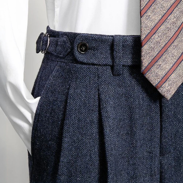 Men’s Pleated Trousers | Tailored Fit Button-Tab Waist Pants