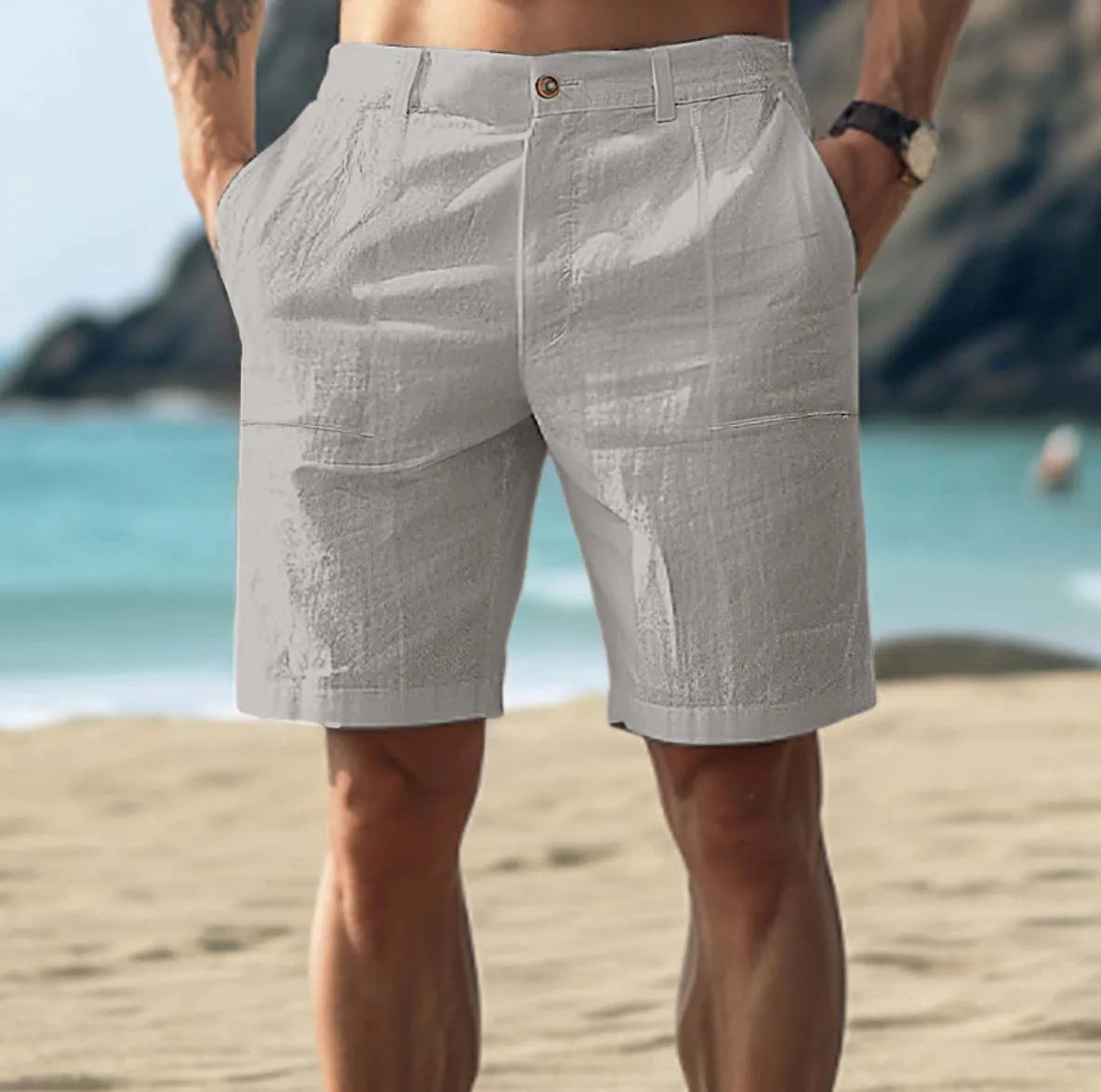 Men’s Button Closure Tailored Shorts | Relaxed Fit Woven Shorts