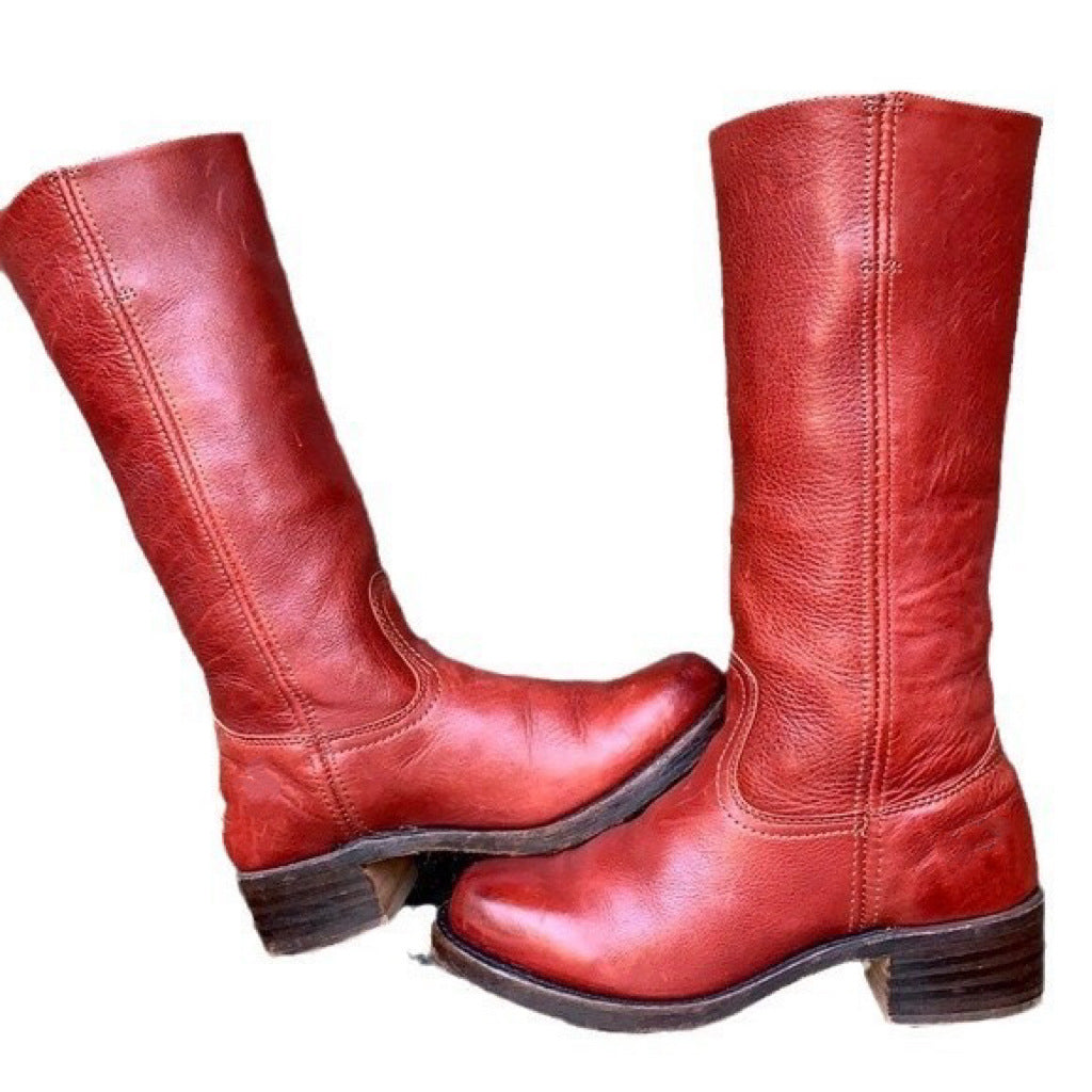 Women's Western Style Leather Boots with Block Heel