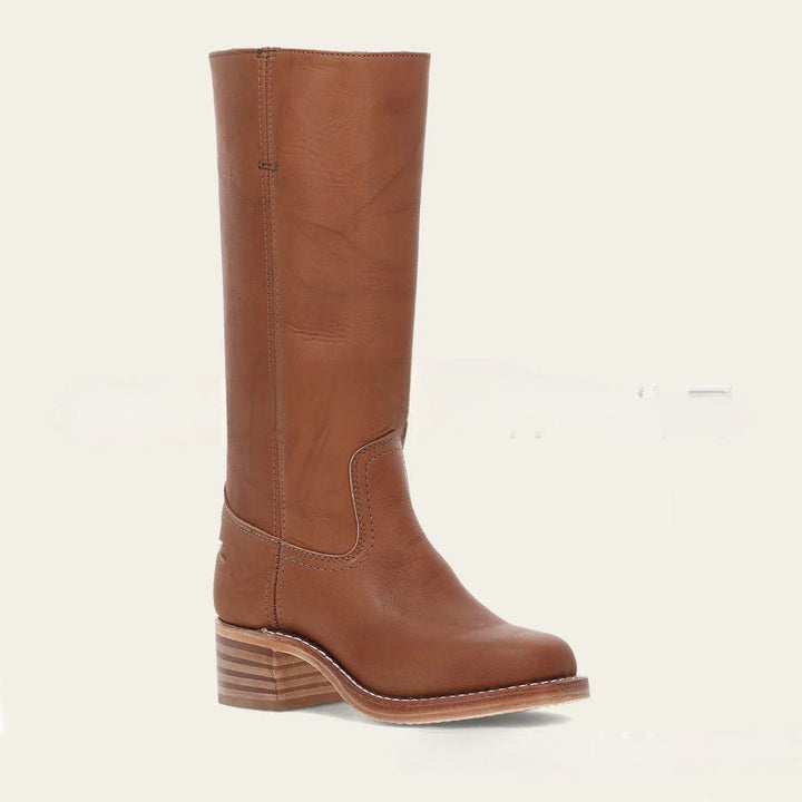 Women's Western Style Leather Boots with Block Heel