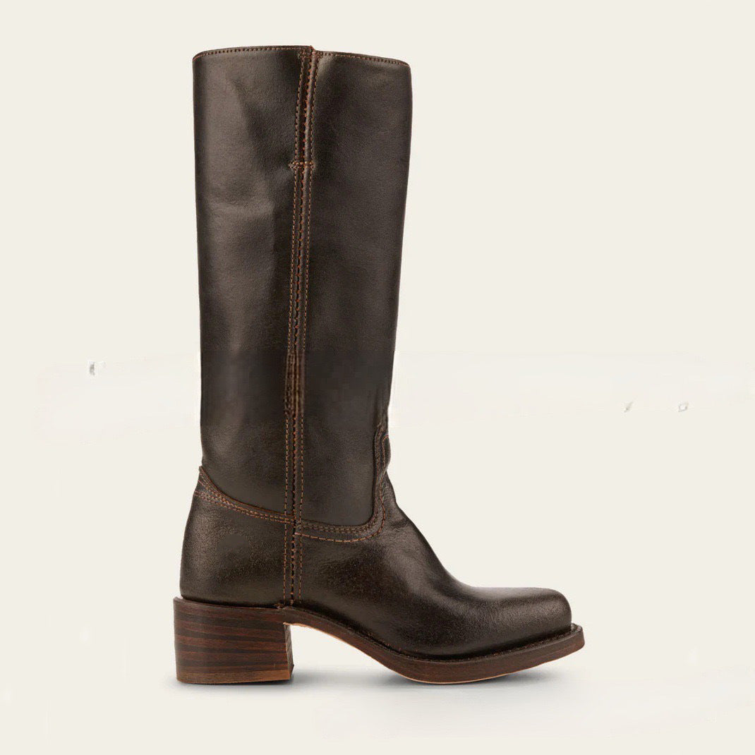Women's Western Style Leather Boots with Block Heel