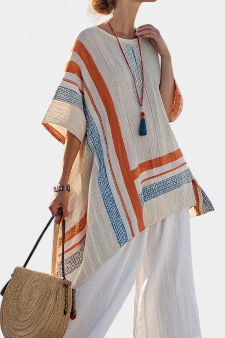 Caevan | Sophisticated Asymmetrical Blouse & Wide-Leg Linen Pants