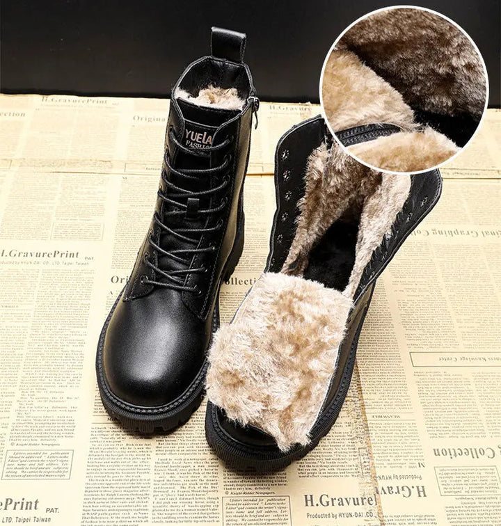 Lia | Black Leather Lined Lace-Up Boots with Profile Sole
