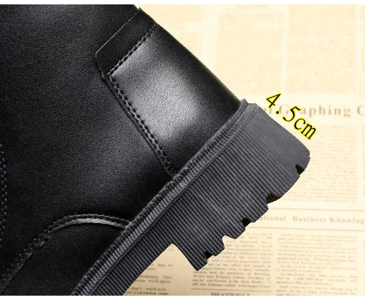 Lia | Black Leather Lined Lace-Up Boots with Profile Sole