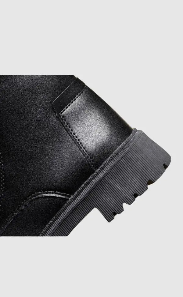 Lia | Black Leather Lined Lace-Up Boots with Profile Sole