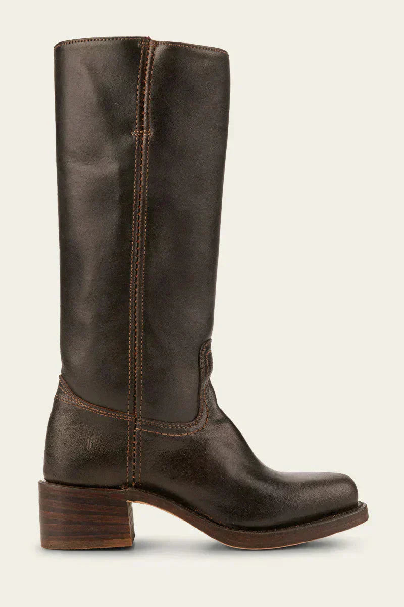 Women's Western Style Leather Boots with Block Heel