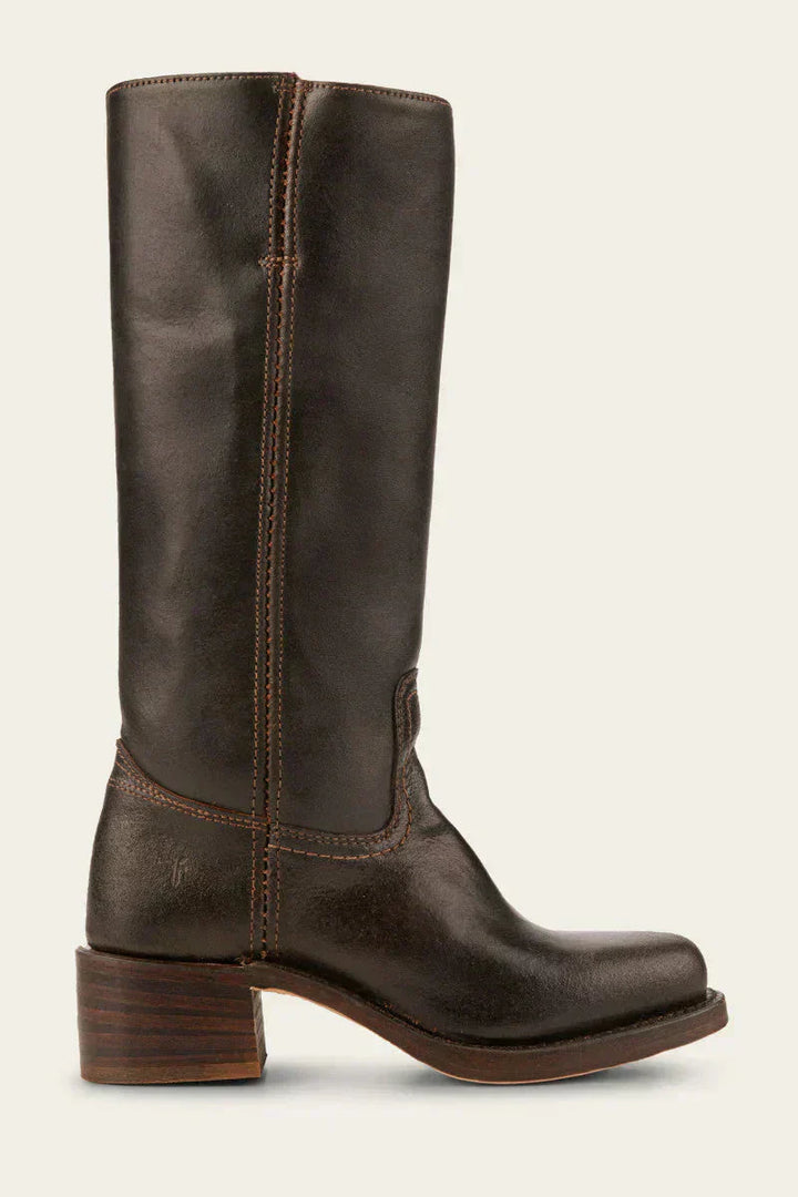 Women's Western Style Leather Boots with Block Heel