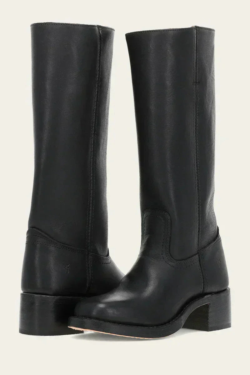 Women's Western Style Leather Boots with Block Heel