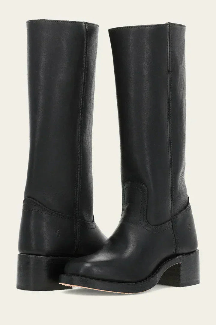 Women's Western Style Leather Boots with Block Heel