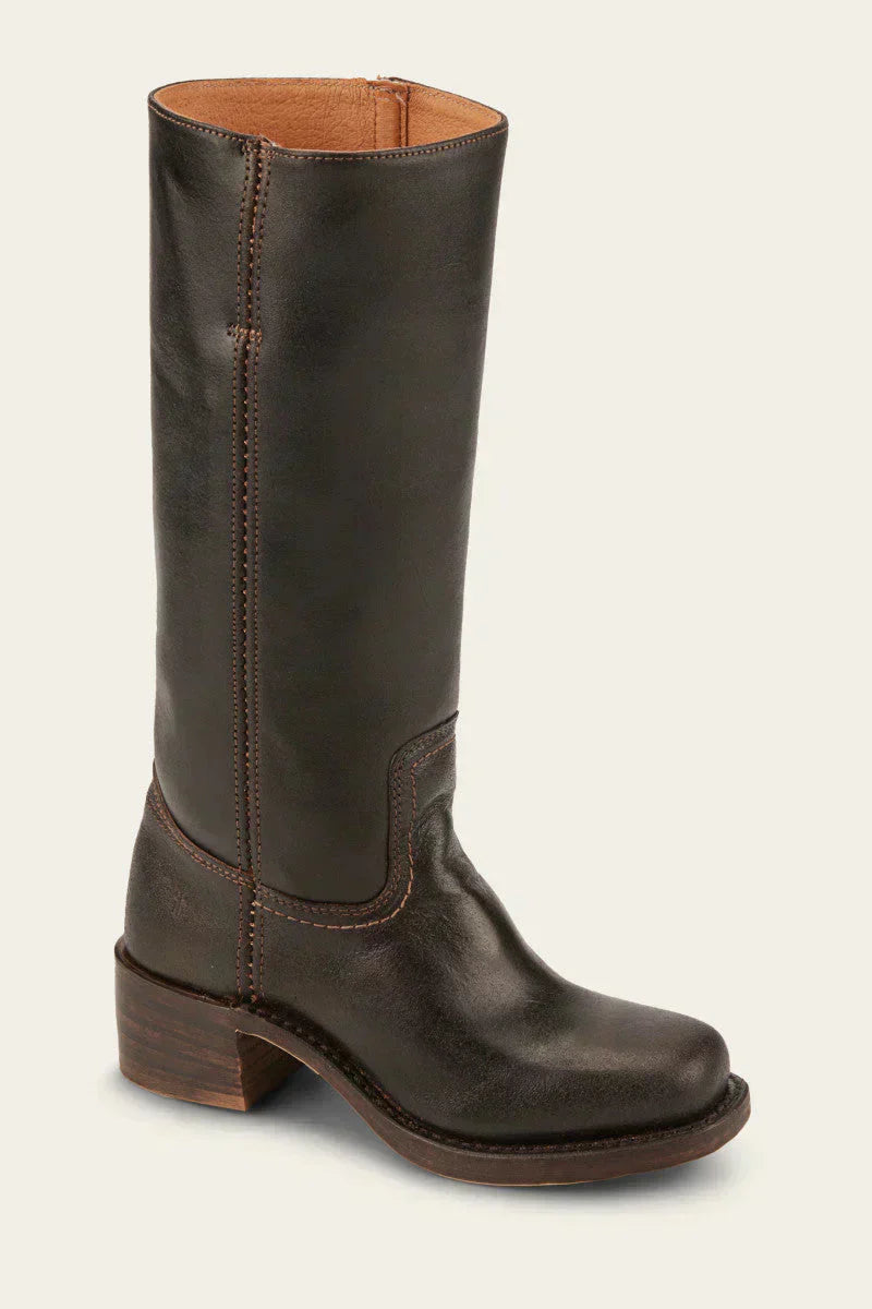 Women's Western Style Leather Boots with Block Heel
