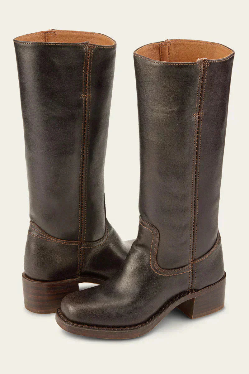 Women's Western Style Leather Boots with Block Heel