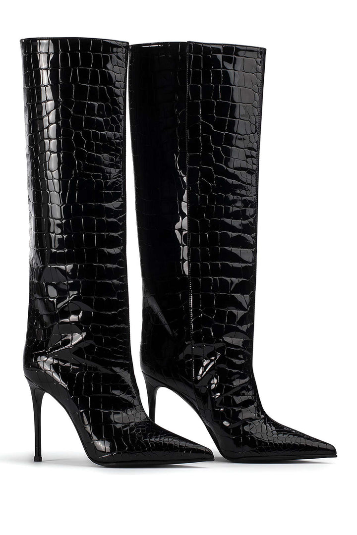Camille | Crocodile Leather Boots with Stiletto Heel