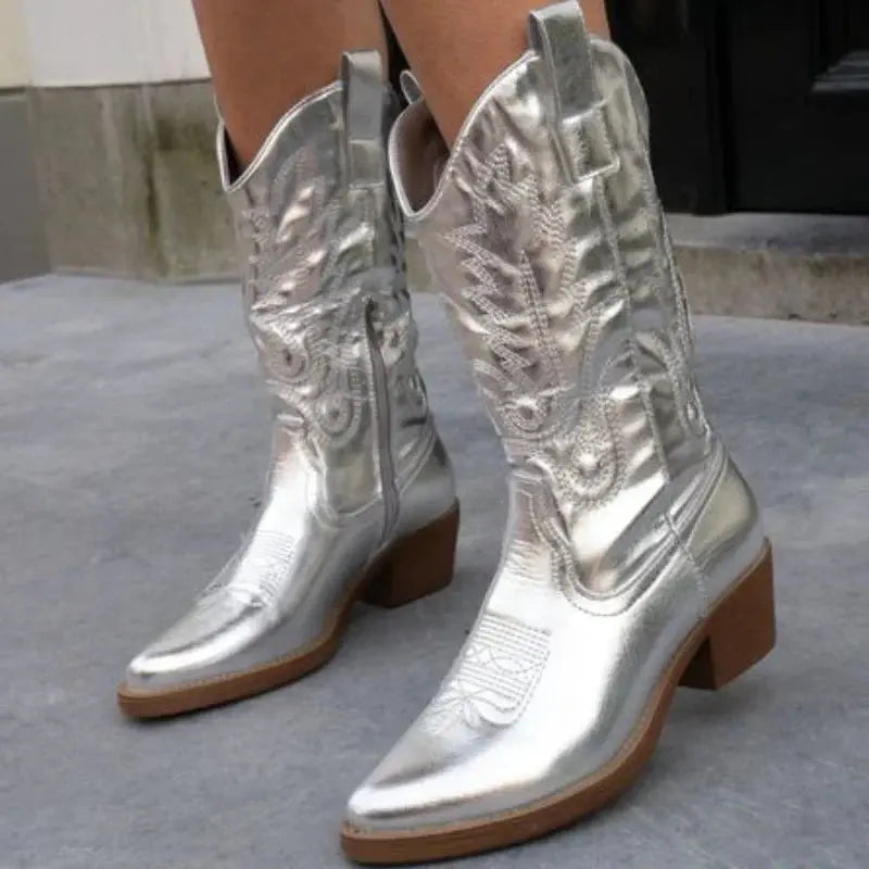 Geneva | Elegant Cowboy Boots in Metallic