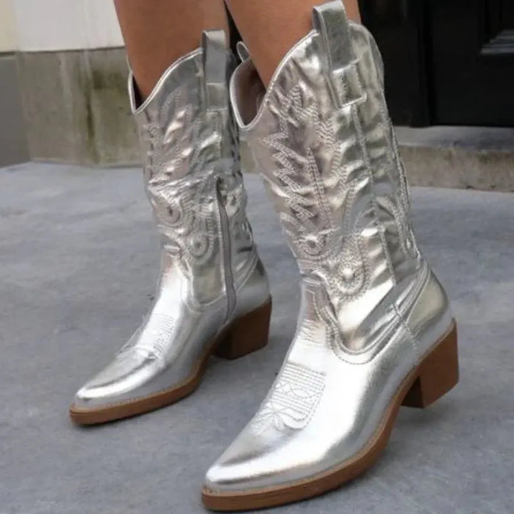 Geneva | Elegant Cowboy Boots in Metallic