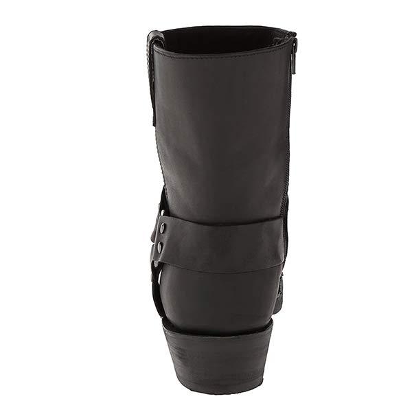 Women's Mid-Cut Leather Boots in Biker Style with Harness Detail