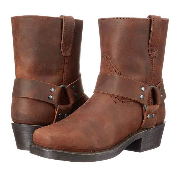 Women's Mid-Cut Leather Boots in Biker Style with Harness Detail