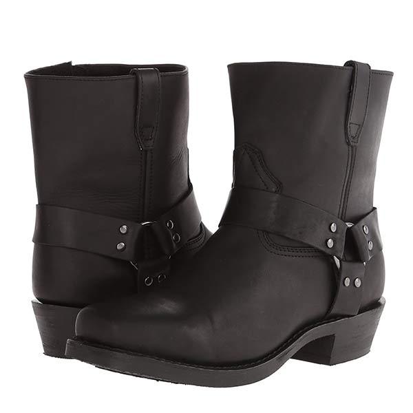 Women's Mid-Cut Leather Boots in Biker Style with Harness Detail