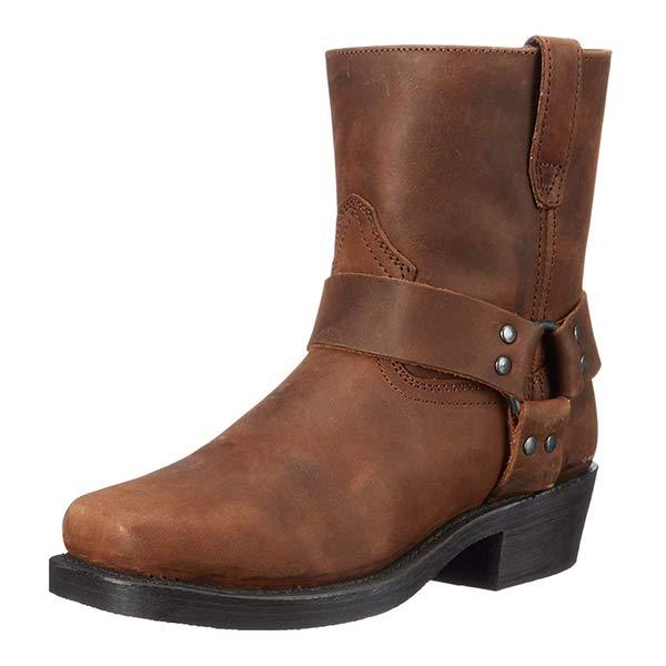 Women's Mid-Cut Leather Boots in Biker Style with Harness Detail