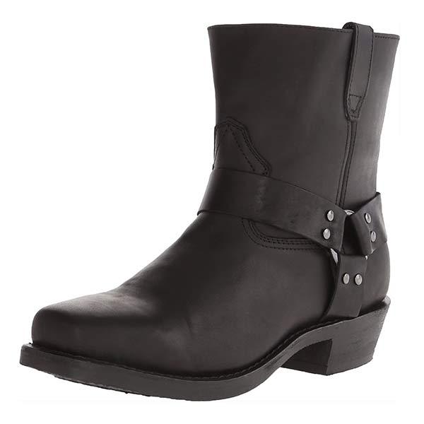 Women's Mid-Cut Leather Boots in Biker Style with Harness Detail